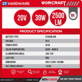 Worcraft CLED-S20Li-30WA Cordless LED Work Light 20V (Solo) [CLEDS20LI30WA]