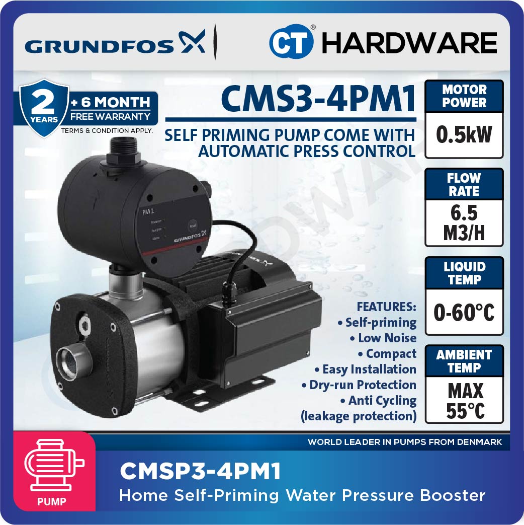 Grundfos CMSP3-4PM1 Self-Priming Water Booster Pump 0.5kW