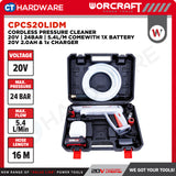 Worcraft CPCS20LIDM Cordless Pressure Cleaner 20V | 24 Bar | 5.4L/M Come With 1x 2.0Ah Battery 2.0V & 1x Charger