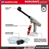 Worcraft CPCS20LIEM Cordless Pressure Cleaner 20V | 15 Bar | 4L/M Come With 1x 2.0Ah Battery 2.0V & 1x Charger
