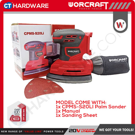 WORCRAFT CPMSS20LI Cordless Palm Sander 20V [Set Pack With 4.0Ah Battery & Charger] [ONE FOR ALL]
