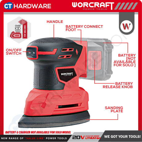 WORCRAFT CPMSS20LI Cordless Palm Sander 20V [Set Pack With 4.0Ah Battery & Charger] [ONE FOR ALL]