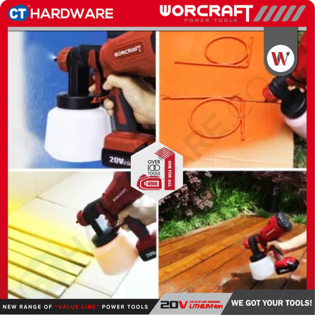WORCRAFT CSG-S20LiA CORDLESS PAINT SPRAYER GUN 20V | 1.8MM | 350L/MIN | 800ML [ CSGS20LiA ] [ ONE FOR ALL ]