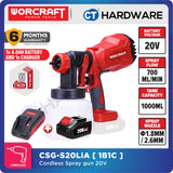 WORCRAFT CSG-S20LiA CORDLESS PAINT SPRAYER GUN 20V | 1.8MM | 350L/MIN | 800ML [ CSGS20LiA ] [ ONE FOR ALL ]