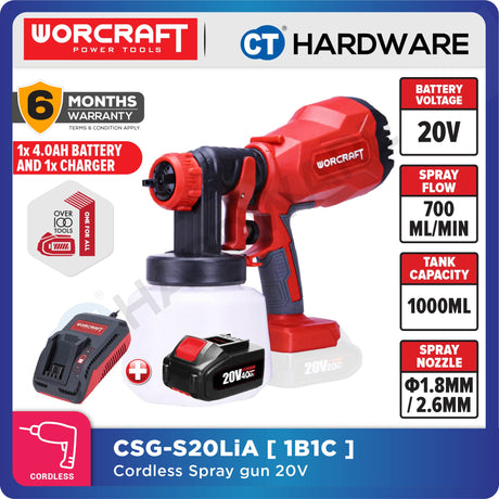 WORCRAFT CSG-S20LiA CORDLESS PAINT SPRAYER GUN 20V | 1.8MM | 350L/MIN | 800ML [ CSGS20LiA ] [ ONE FOR ALL ]