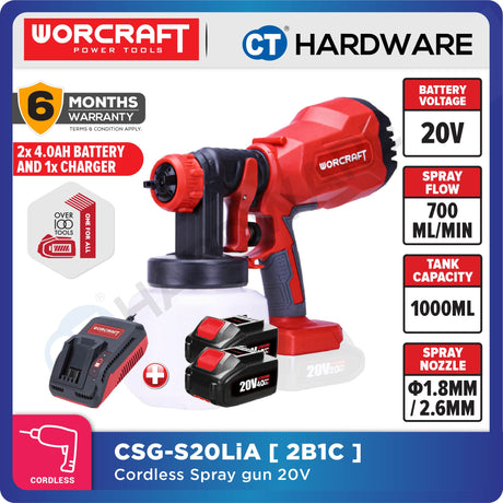 WORCRAFT CSG-S20LiA CORDLESS PAINT SPRAYER GUN 20V | 1.8MM | 350L/MIN | 800ML [ CSGS20LiA ] [ ONE FOR ALL ]