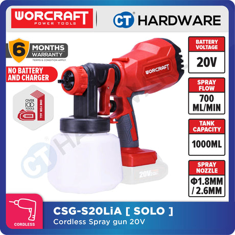 WORCRAFT CSG-S20LiA CORDLESS PAINT SPRAYER GUN 20V | 1.8MM | 350L/MIN | 800ML [ CSGS20LiA ] [ ONE FOR ALL ]