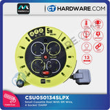 MASTERPLUG CSU050134SLPX SMALL CASSETTE  REEL WITH 5M WIRE,4 SOCKET 13AMP