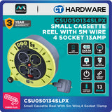 MASTERPLUG CSU050134SLPX SMALL CASSETTE  REEL WITH 5M WIRE,4 SOCKET 13AMP