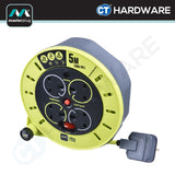 MASTERPLUG CSU050134SLPX SMALL CASSETTE  REEL WITH 5M WIRE,4 SOCKET 13AMP