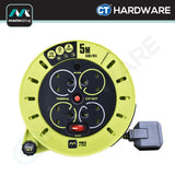 MASTERPLUG CSU050134SLPX SMALL CASSETTE  REEL WITH 5M WIRE,4 SOCKET 13AMP