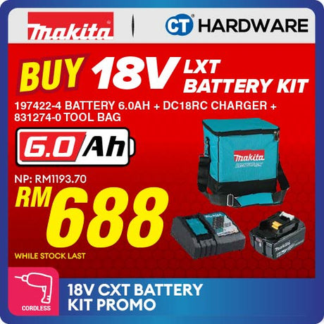 Makita LXT 18V Battery and Rapid Charger Kit With Tool Bag
