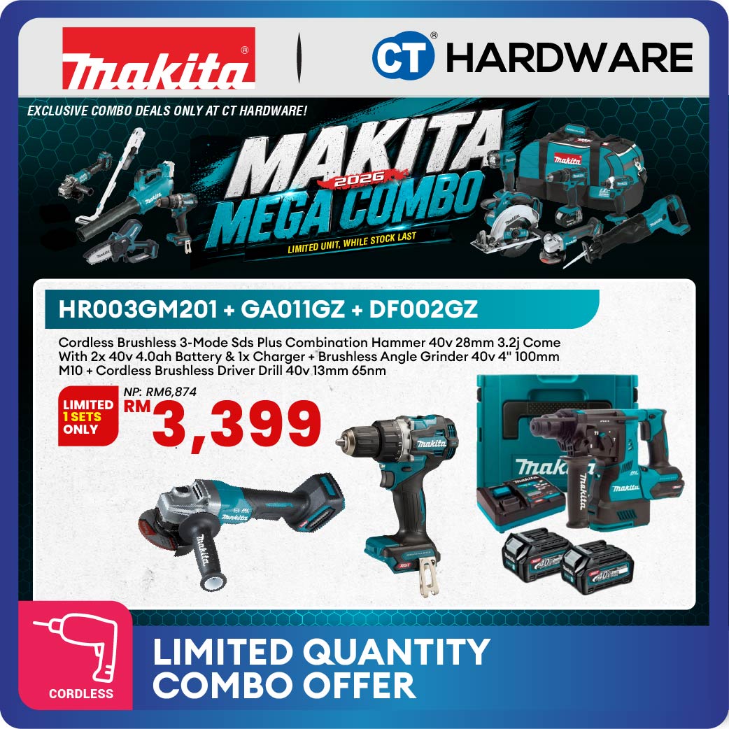 Makita HR003GM201 + GA011GZ + DF002GZ 3-Tool Combo Set XGT 40Vmax Cordless Brushless Combination Hammer, Angle Grinder and Driver Drill