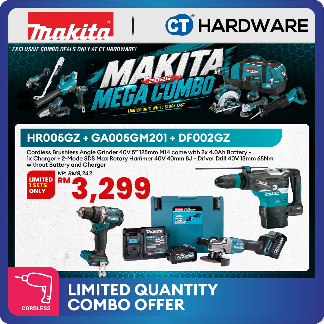 Makita HR005GZ + GA005GM201 + DF002GZ 3-Tool Combo Set XGT 40Vmax Cordless Brushless Rotary Hammer, Angle Grinder and Driver Drill