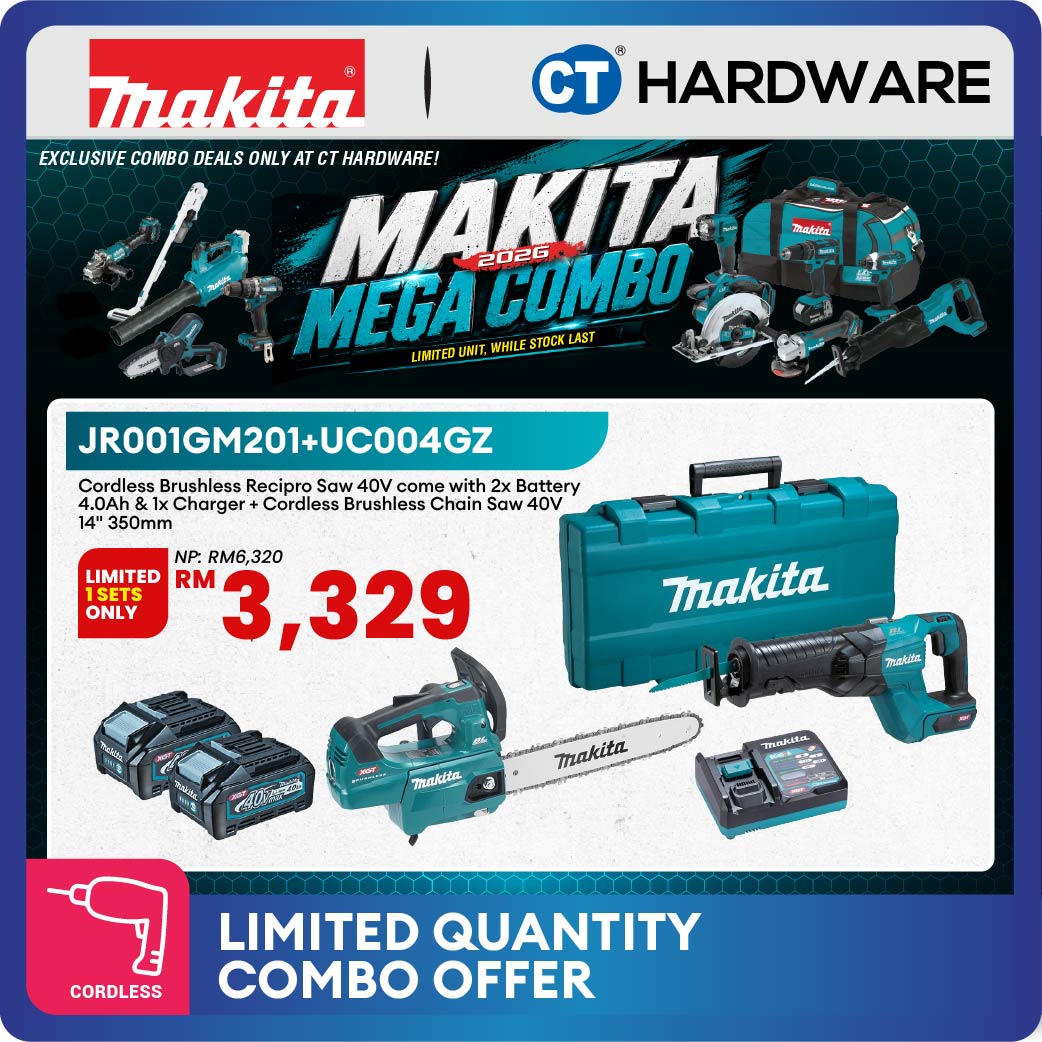 Makita JR001GM201 + UC004GZ 2-Tool Combo Set XGT 40Vmax Cordless Brushless Reciprocating Saw and 350mm Chain Saw