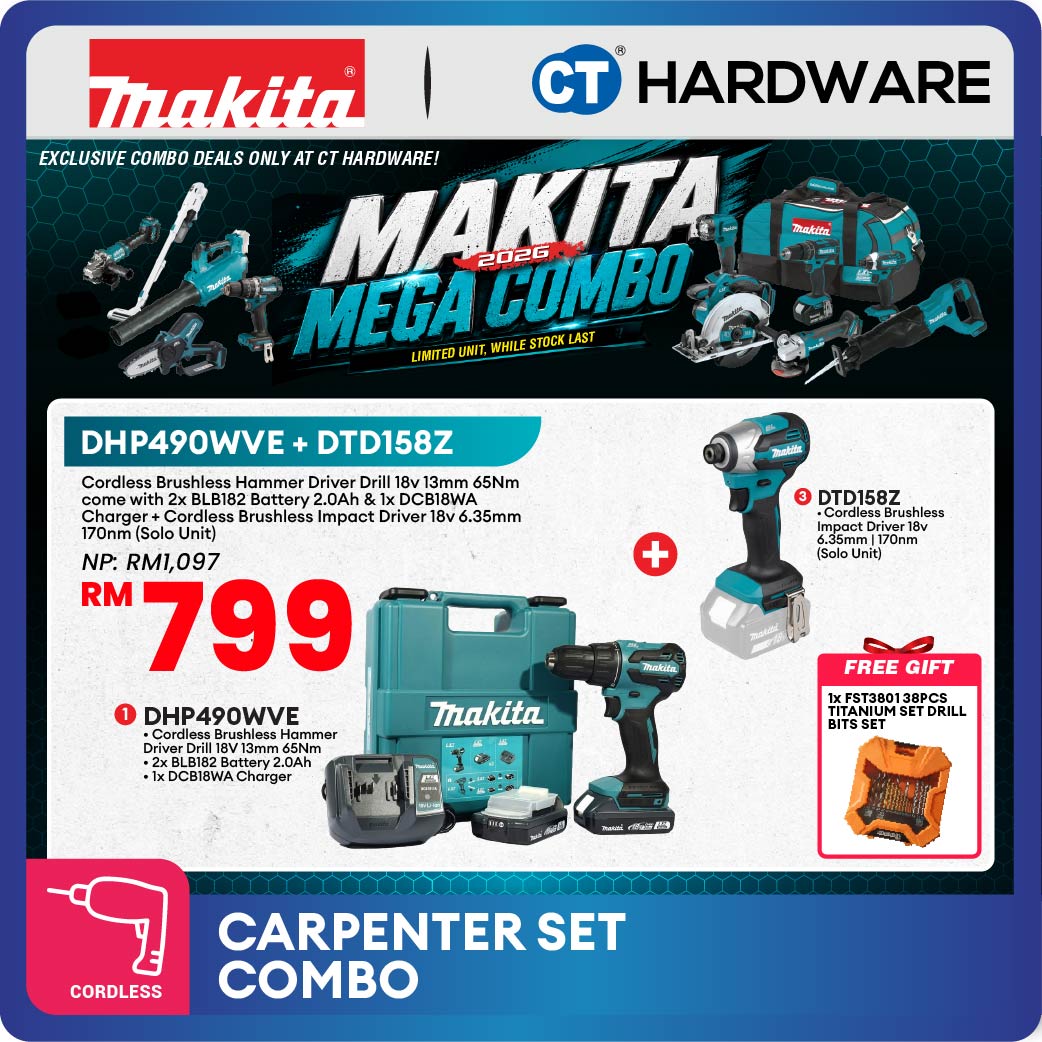 Makita DHP490WVE + DTD158Z 2-Tool Combo Set LXT 18V Cordless Brushless Hammer Driver Drill and Impact Driver