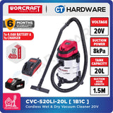 WORCRAFT CVCS-S20LI20 Cordless Wet & Dry Vacuum Cleaner 20V 20L [Set Pack With 4.0Ah Battery] [ONE FOR ALL]