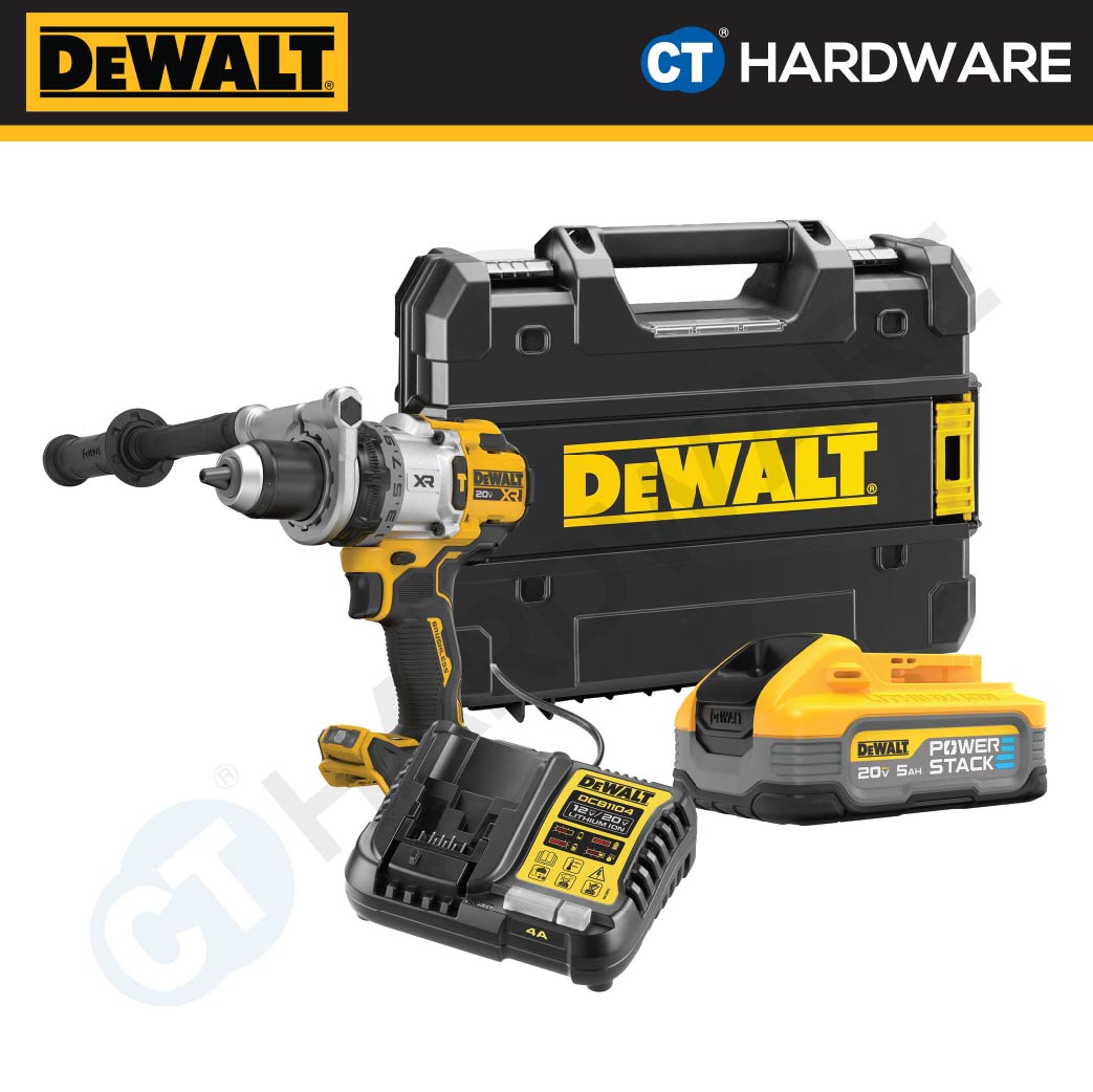 DEWALT DCD1007H1T-B1 CORDLESS HAMMER DRILL 20V 1/2" 13MM 169NM COME WITH 1x DCBP520 POWERSTACK BATTERY  &  1x CHARGER