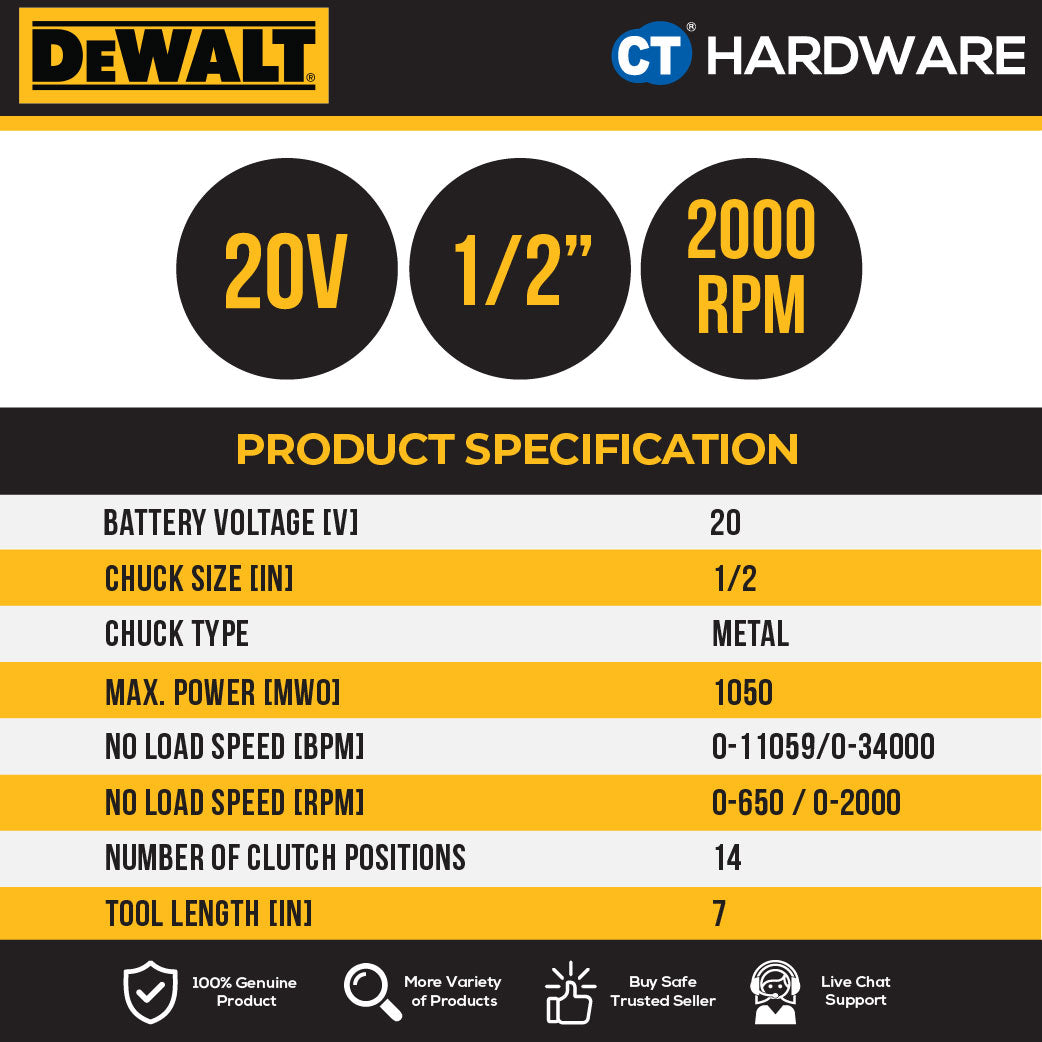 DEWALT DCD806N Cordless Brushless Hammer Drill 20V 13mm [Bare Tools in Carton Box]
