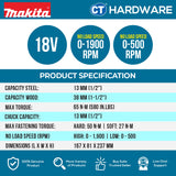 MAKITA DDF490Z | DDF490WV | DDF490SF1J CORDLESS DRIVER DRILL 18V | 1/2" | 13MM | 65NM | 500-1900RPM