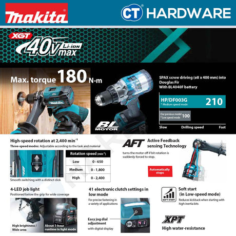 Makita DF003GZ XGT 40Vmax Cordless Driver Drill 180NM (Body Only)