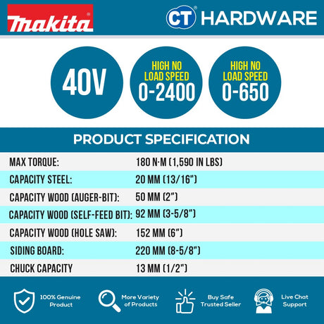 Makita DF003GZ XGT 40Vmax Cordless Driver Drill 180NM (Body Only)