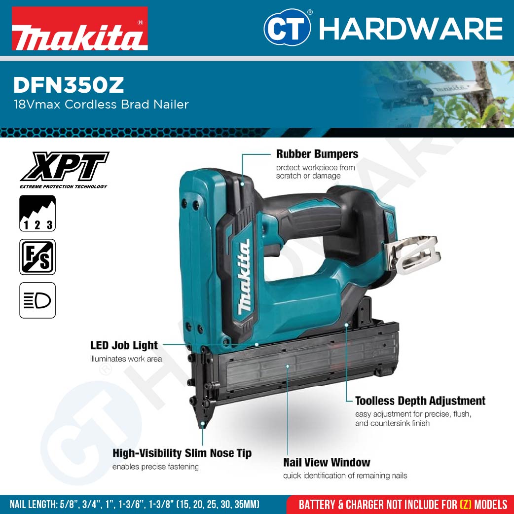 Makita DFN350Z LXT 18V Cordless Brad Nailer 15-35mm F-Nail (Body Only)