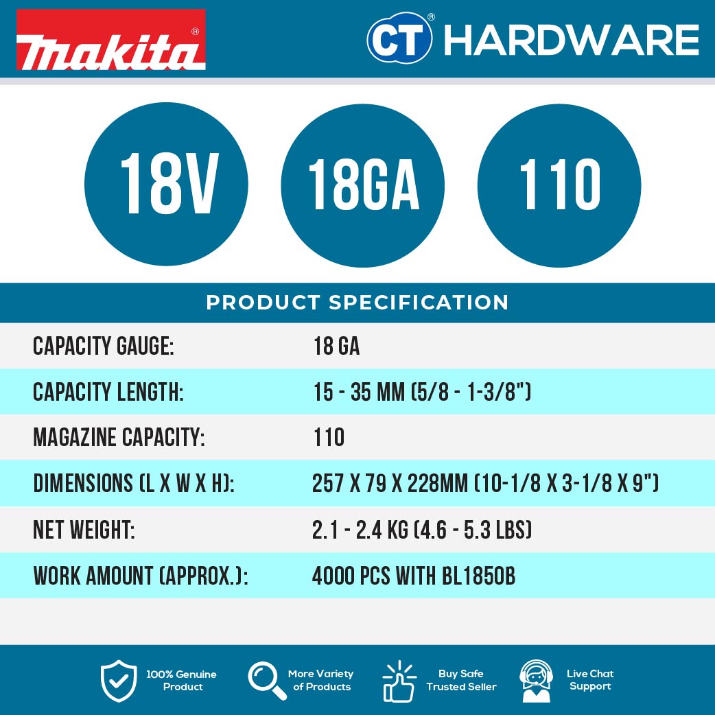 Makita DFN350Z LXT 18V Cordless Brad Nailer 15-35mm F-Nail (Body Only)