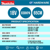 MAKITA DMP180Z CORDLESS INFLATOR 18V 8.3BAR WITHOUT BATTERY & CHARGER