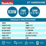 MAKITA DP4021 CORDED DRILL 630W | 13MM (1/2") | 0-3000RPM KEYLESS CHUCK 1.513MM (1/16-1/2" )