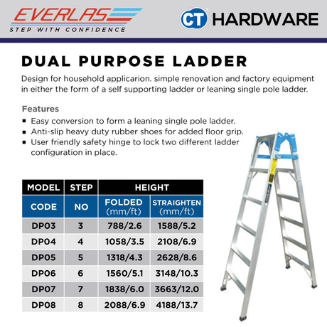 Everlas DP Series Dual-Purpose Ladder 6 Steps - 16 Steps | 95kg Max Load