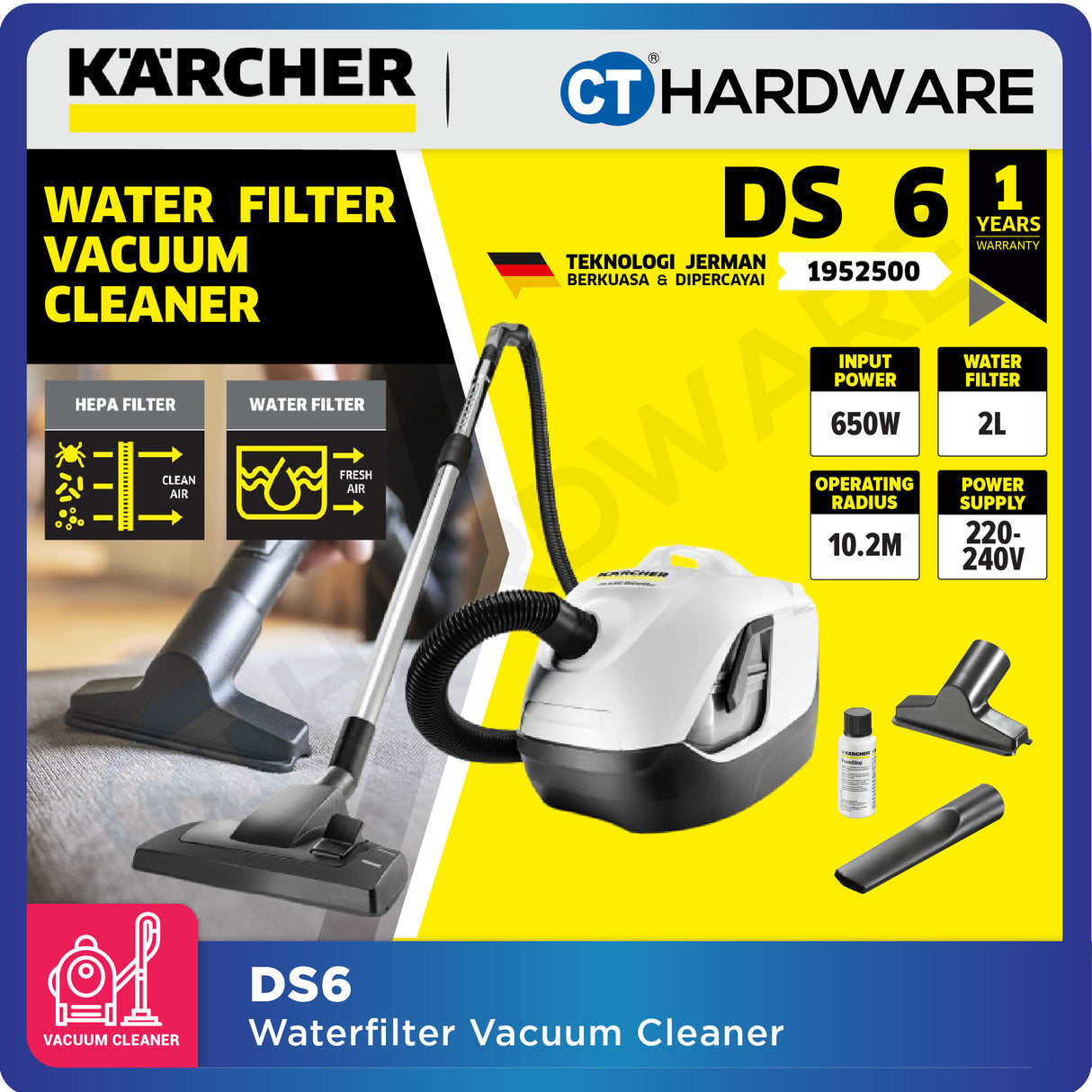 Karcher DS 6 Water Filter Vacuum Cleaner 650W 2l [DS6 | 11952500]