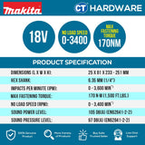 Makita DTD158Z | DTD158WVE LXT 18V Cordless Impact Driver 170NM (Body Only | 2-Battery)
