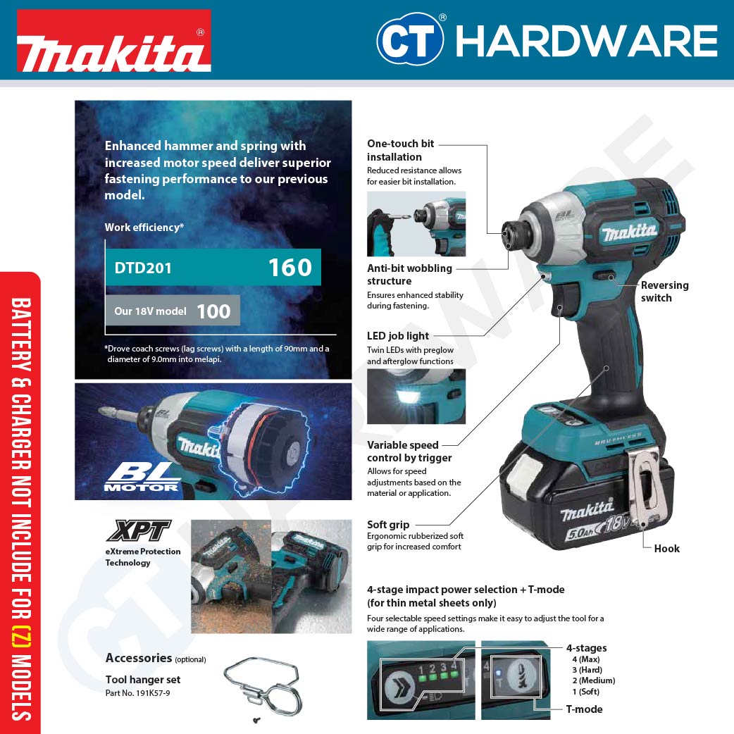 Makita DTD201RTJ | DTD201Z 18V Cordless Impact Driver