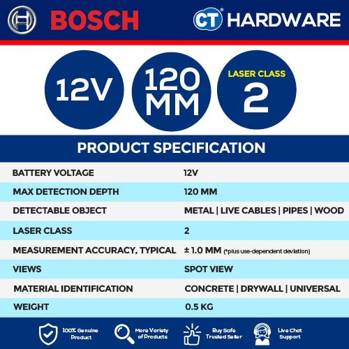 Bosch DTECT 120 Professional Detector Cordless Wall Scanner 12V