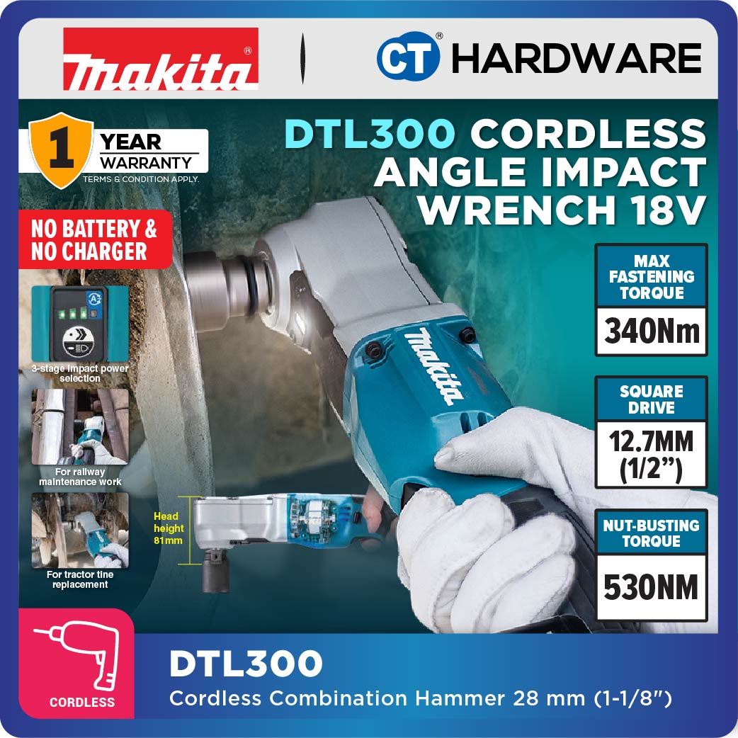 Makita DTL300Z Cordless Angle Impact Wrench 18V | 1/2" | 310-340NM Without Battery and Charger