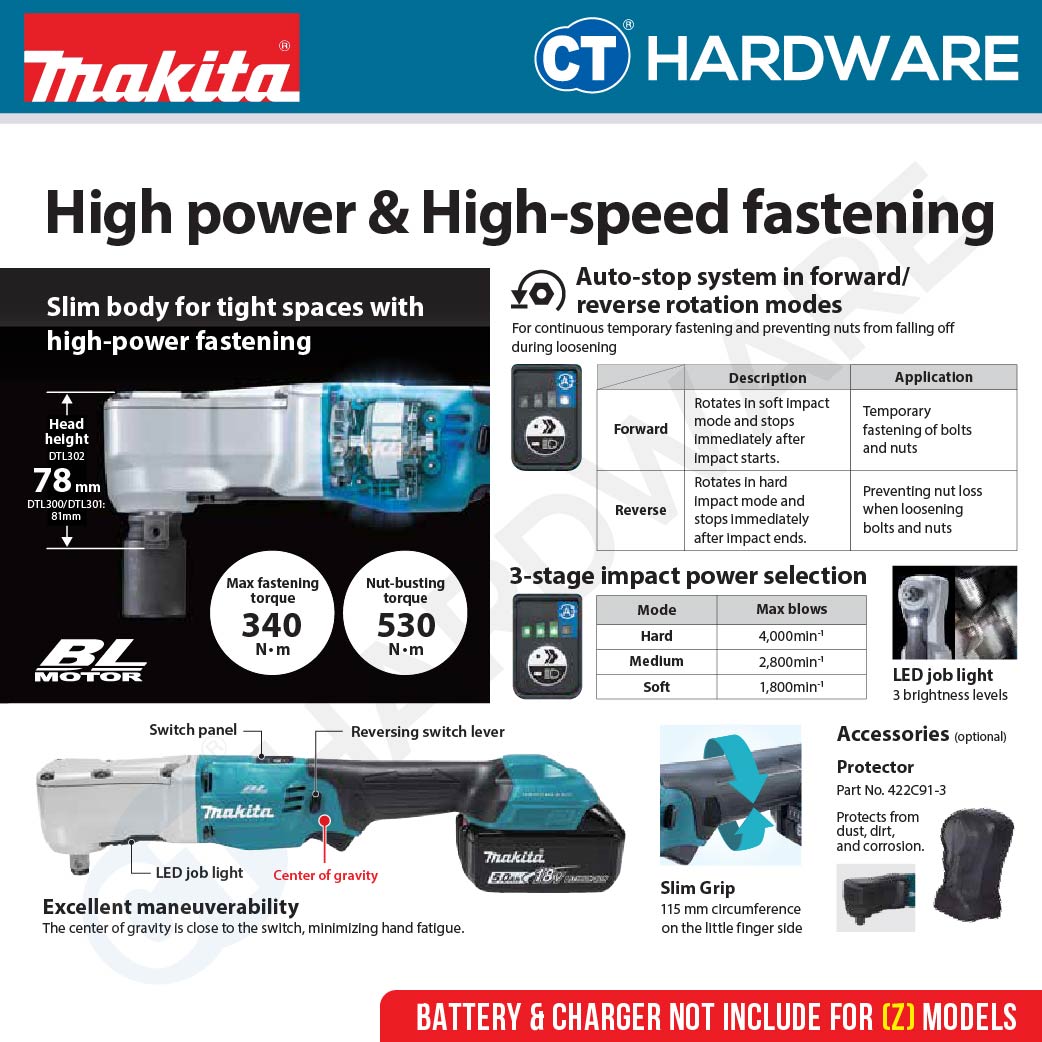 Makita DTL302Z LXT 18V Cordless Angle Impact Wrench 3/8" 340NM (Body Only)
