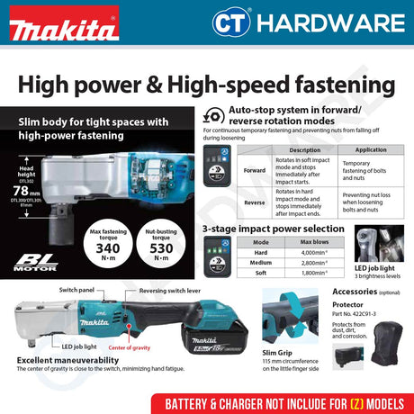 Makita DTL302Z LXT 18V Cordless Angle Impact Wrench 3/8" 340NM (Body Only)