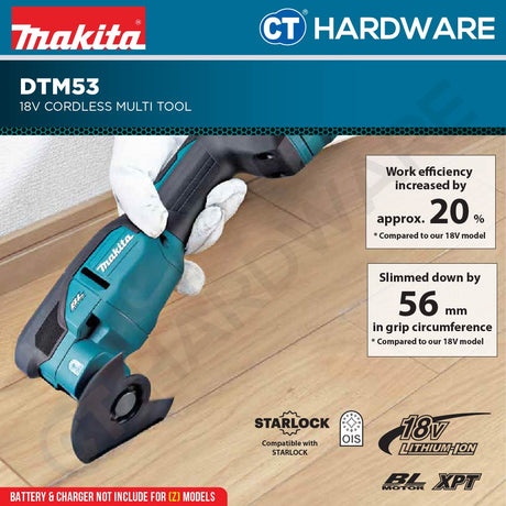 Makita DTM53Z | DTM53RTJX1 18V Max Starlock Cordless Multi Tool Powerful Oscillating Cutter Mesin Potong Multi [ DTM53 ]