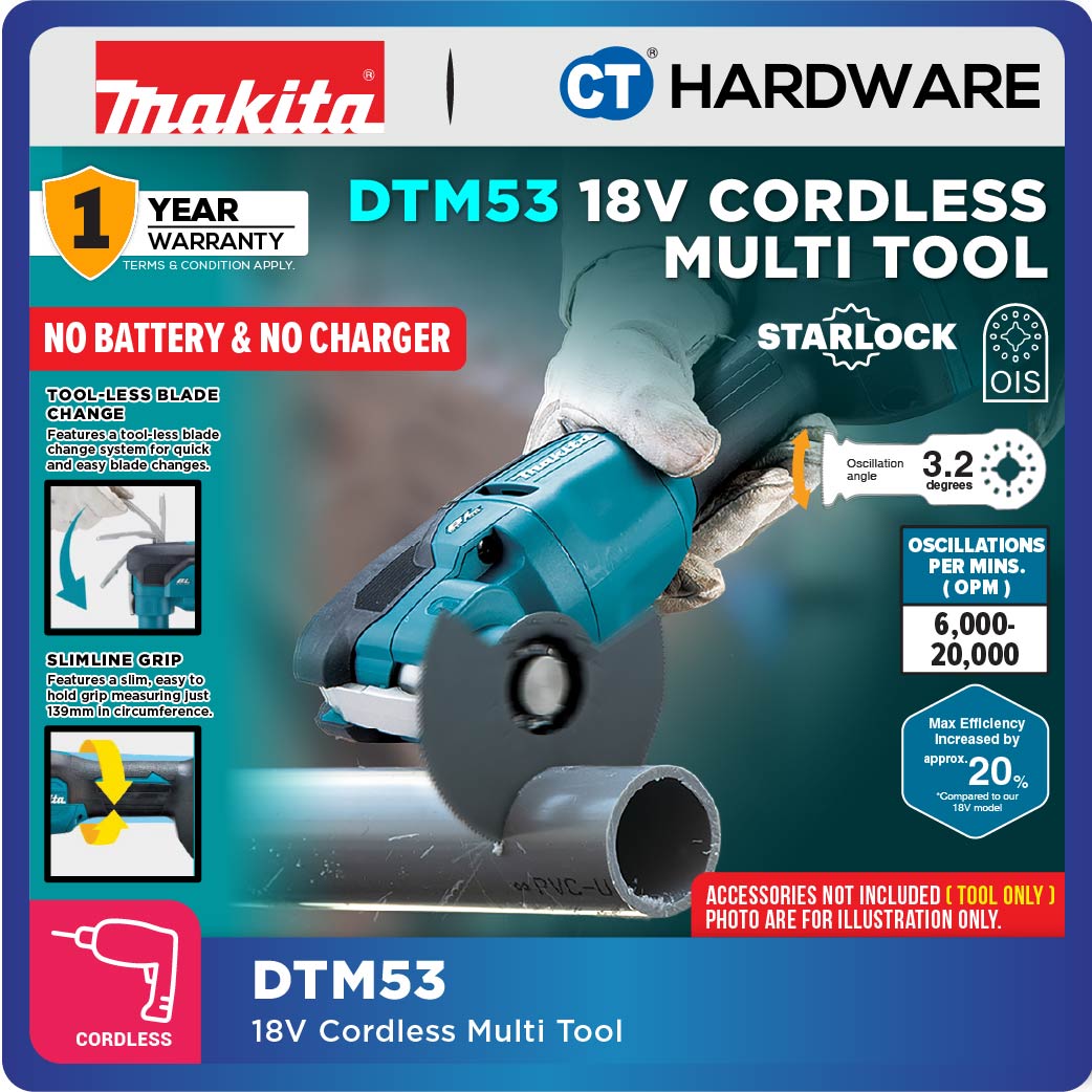 Makita DTM53Z | DTM53RTJX1 18V Max Starlock Cordless Multi Tool Powerful Oscillating Cutter Mesin Potong Multi [ DTM53 ]
