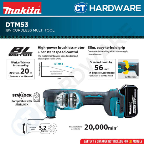 Makita DTM53Z | DTM53RTJX1 18V Max Starlock Cordless Multi Tool Powerful Oscillating Cutter Mesin Potong Multi [ DTM53 ]
