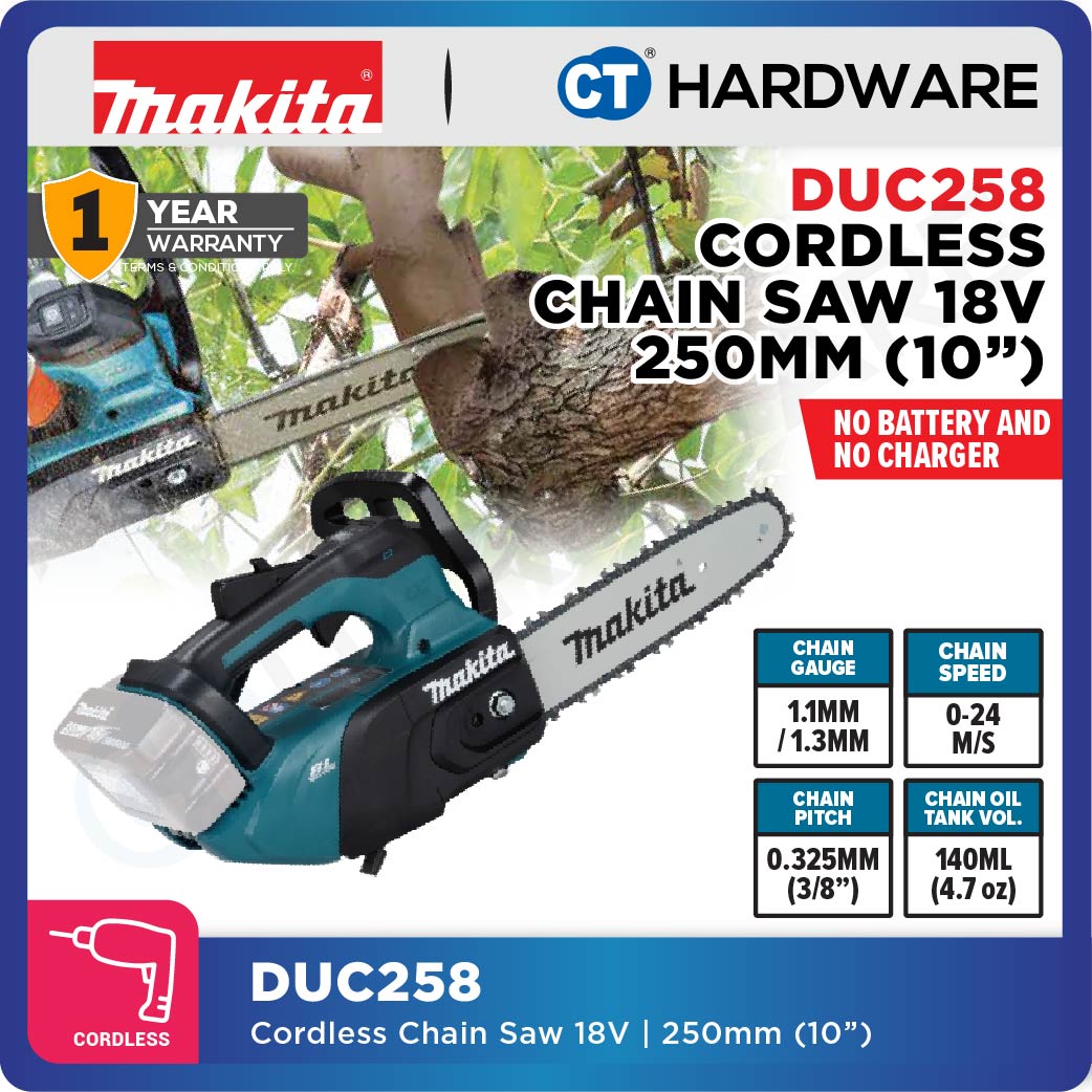 Makita DUC258Z 18V Cordless Chain Saw 250 mm (10") Without Battery and Charger
