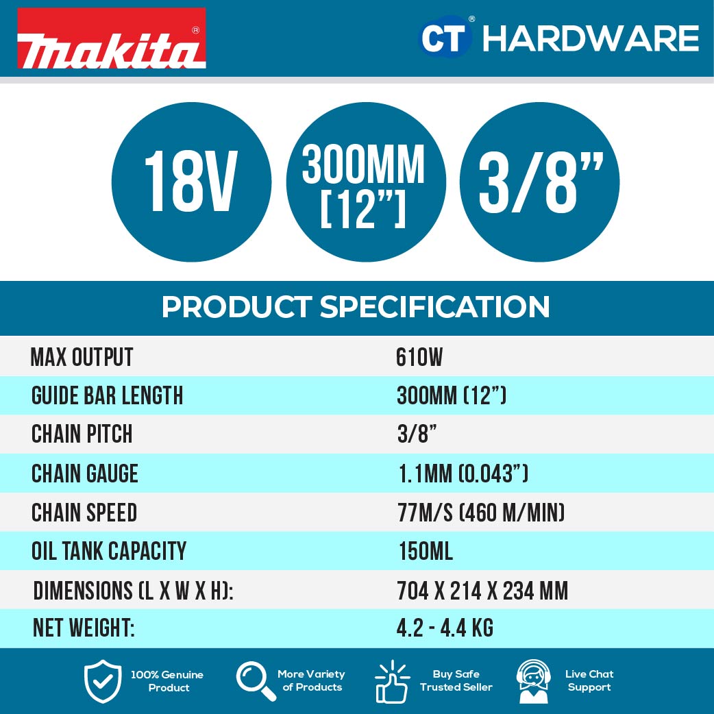 MAKITA DUC307Z CORDLESS CHAIN SAW 18V | 12" | 610W WITHOUT BATTERY & CHARGER - [MAKITA MEGA COMBO]