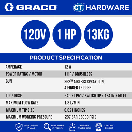 GRACO DURAPROP21 Corded Electric Airless Sprayer Come With Stand, 1HP, GBM0001, Professional Lightweight Sprayer, DIY