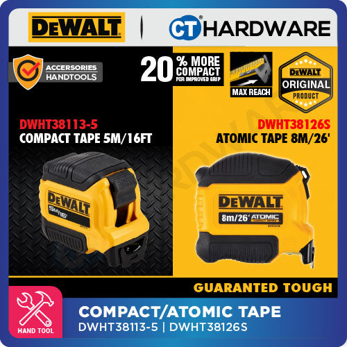 DEWALT DWHT38113-5 | DWHT38126S COMPACT MEASURING TAPE 5M/16FT / ATOMIC MEASURING TAPE  8M/26"