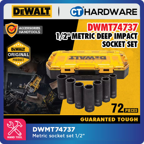 DEWALT DWMT74737 METRIC 1/2" DEEP IMPACT SOCKET SET COME WITH TOUGH BOX ( X 7PCS ) [ HANDTOOLS ]