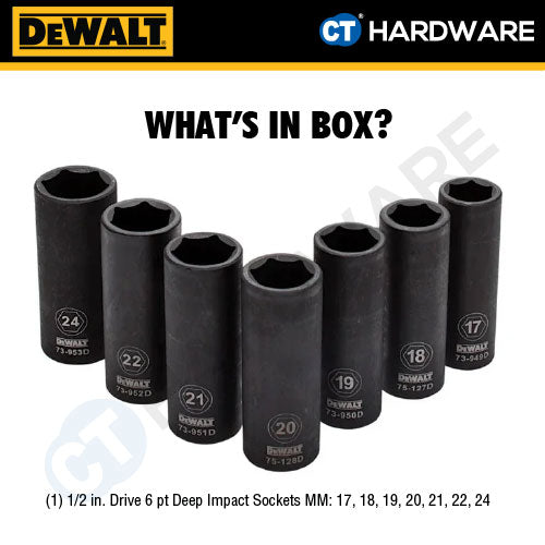 DEWALT DWMT74737 METRIC 1/2" DEEP IMPACT SOCKET SET COME WITH TOUGH BOX ( X 7PCS ) [ HANDTOOLS ]