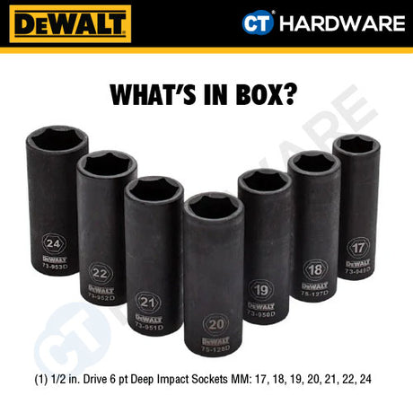 DEWALT DWMT74737 METRIC 1/2" DEEP IMPACT SOCKET SET COME WITH TOUGH BOX ( X 7PCS ) [ HANDTOOLS ]