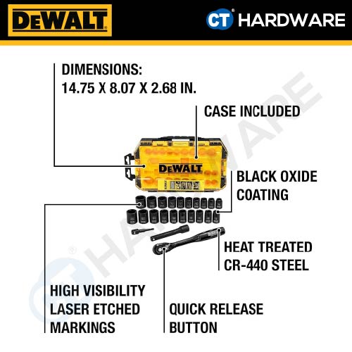 DEWALT DWMT74739 DRIVE 1/2" COMBINATION IMPACT SOCKET SET ( X 7PCS )