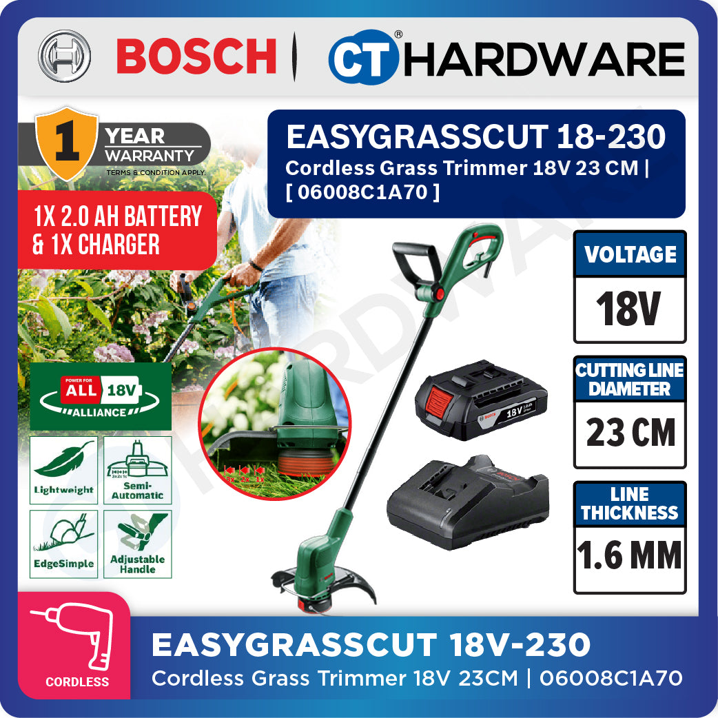 Bosch EASYGRASSCUT 18-230 Cordless Grass Trimmer 18V Come With 1x 2.0Ah Battery & Charger | Home & Garden Tools